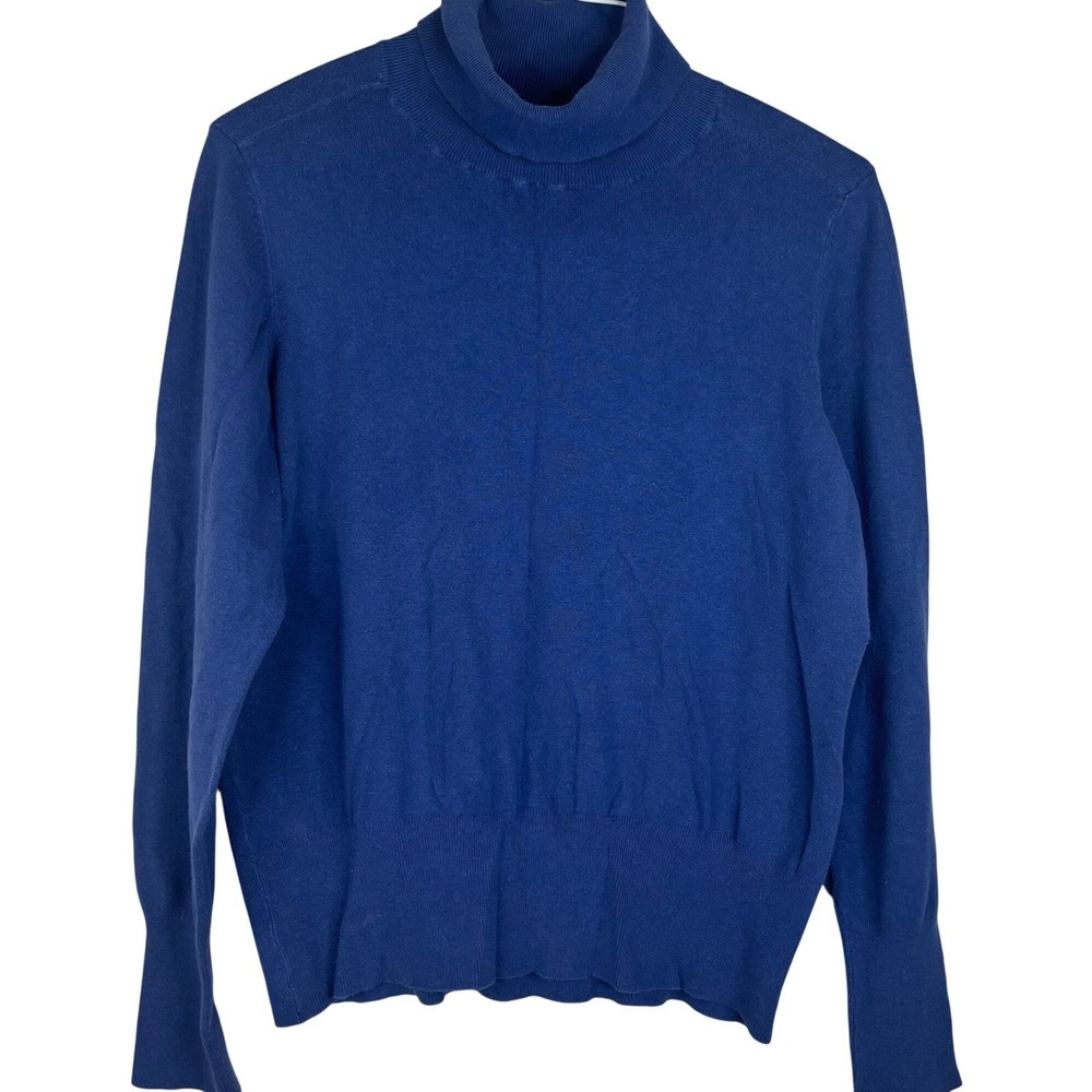 Banana Republic Turtleneck Sweater XL Blue Silk Cotton Cashmere Blend Knit Top